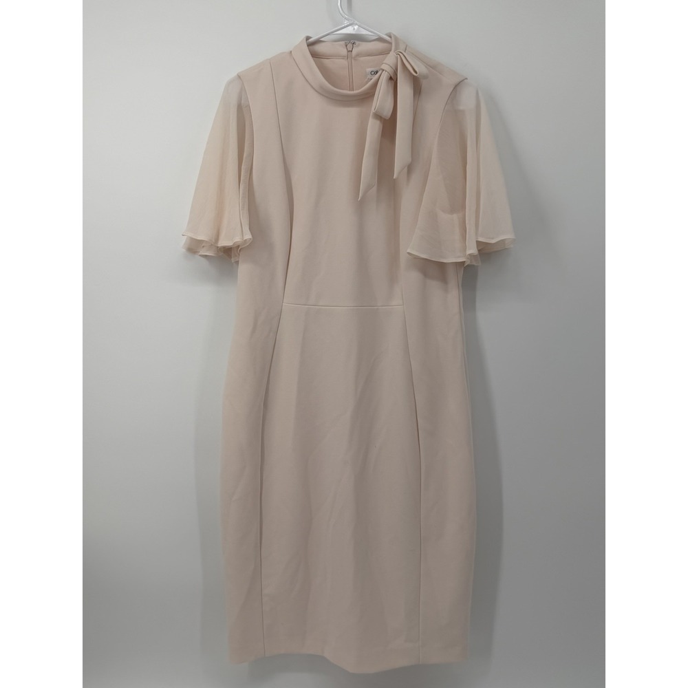 Calvin Klein Cream Midi Dress with Sheer Flutter Sleeves